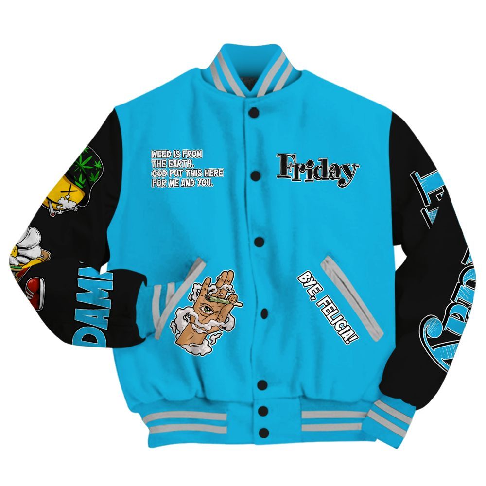 Varsity Jacket To Match Black University Blue 2026 14s - Friday Sneaker Stress Style All Over Print