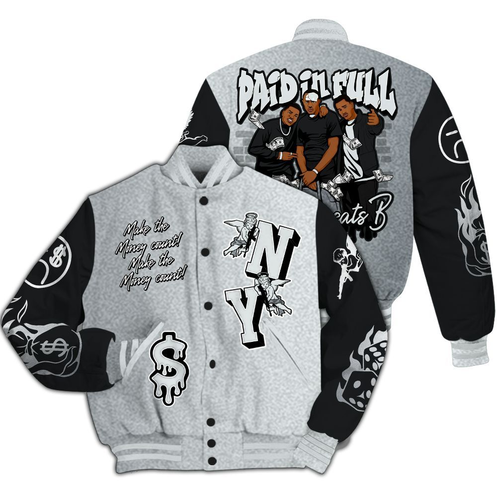 Varsity Jacket To Match Cap And Gown 6s - Paid In Full Money Graphic Varsity Jacket All Over Print