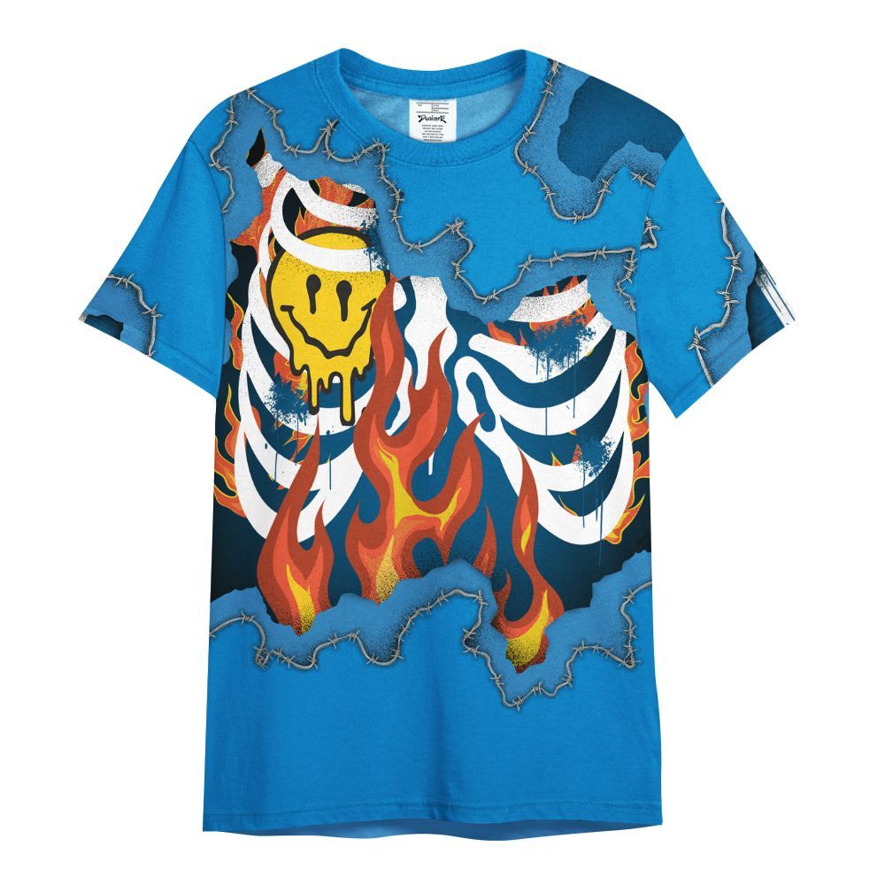 Shirt To Match Industrial Blue 4s - Skeleton On Fire Skrrt Military Blue 4s All Over Print