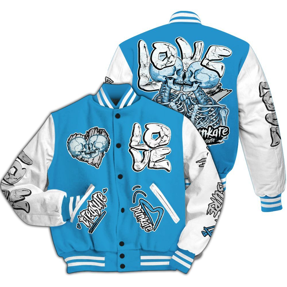 Varsity Jacket To Match Powder Blue 9s - Skull Bear All Over Print