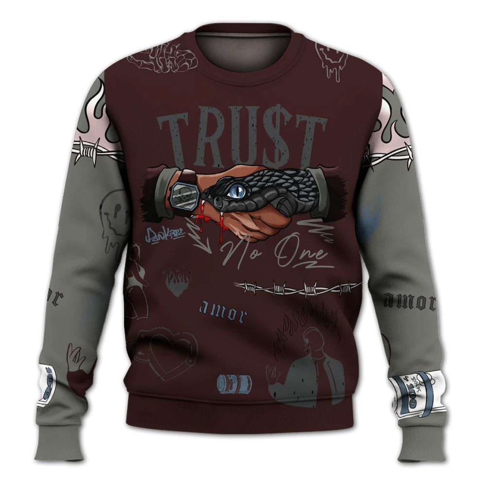 Sweatshirt To Match Burgundy 5s - Snake Trust No One All Over Print