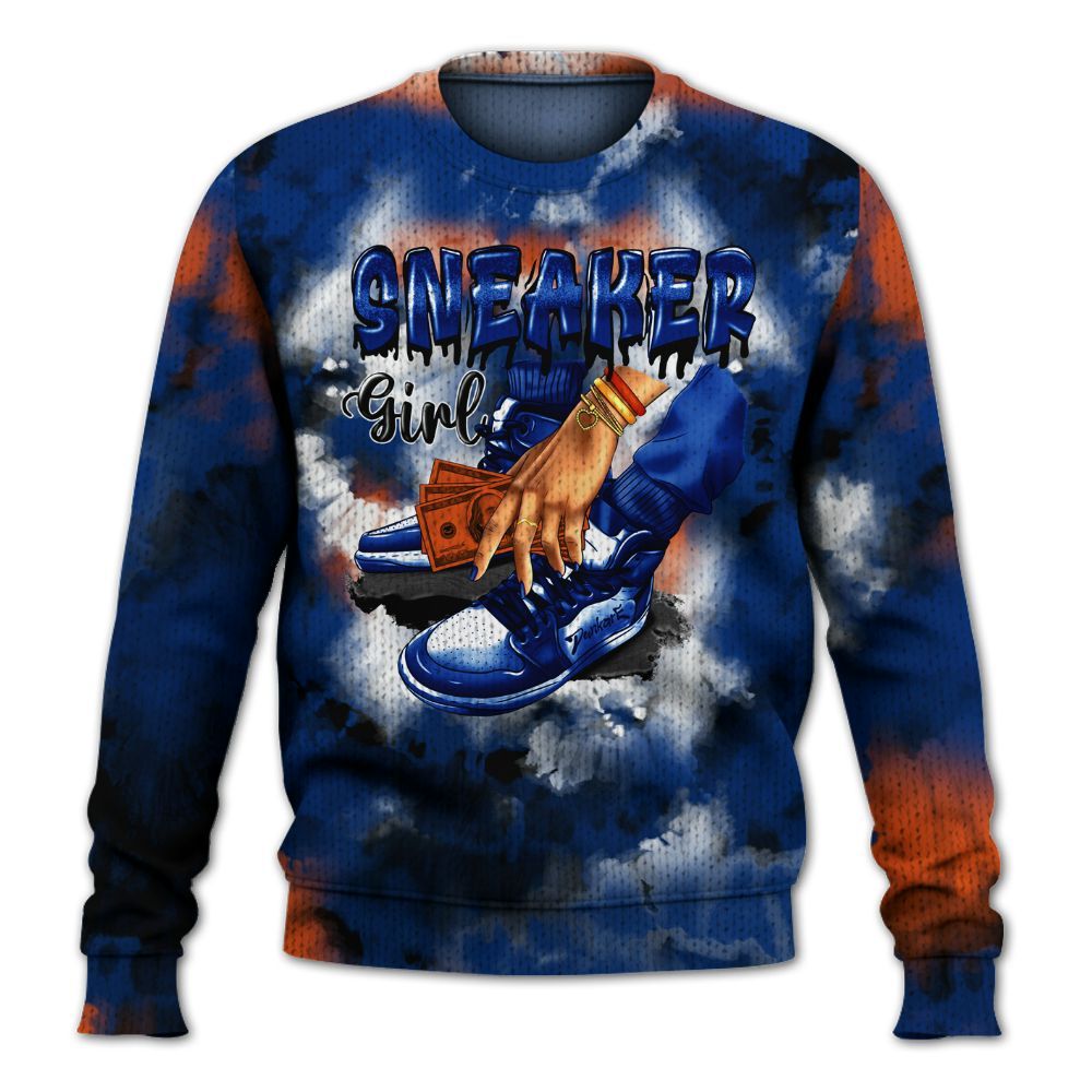 Knitted Sweater To Match Mid Knicks 1s - SNEAKER Girl Money Drip Tie Dye
