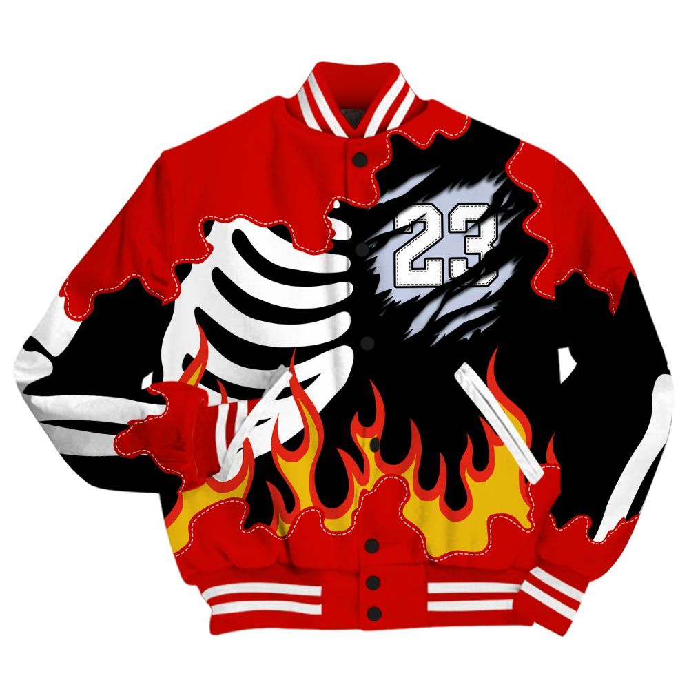 Varsity Jacket To Match Fire Red 6s - Burning Skeleton 23 G.O.A.T All Over Print