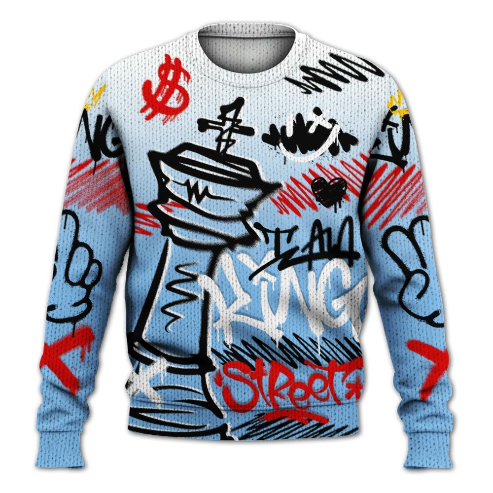 Knitted Sweater To Match University Blue 5s - Street King Chess Streetwear