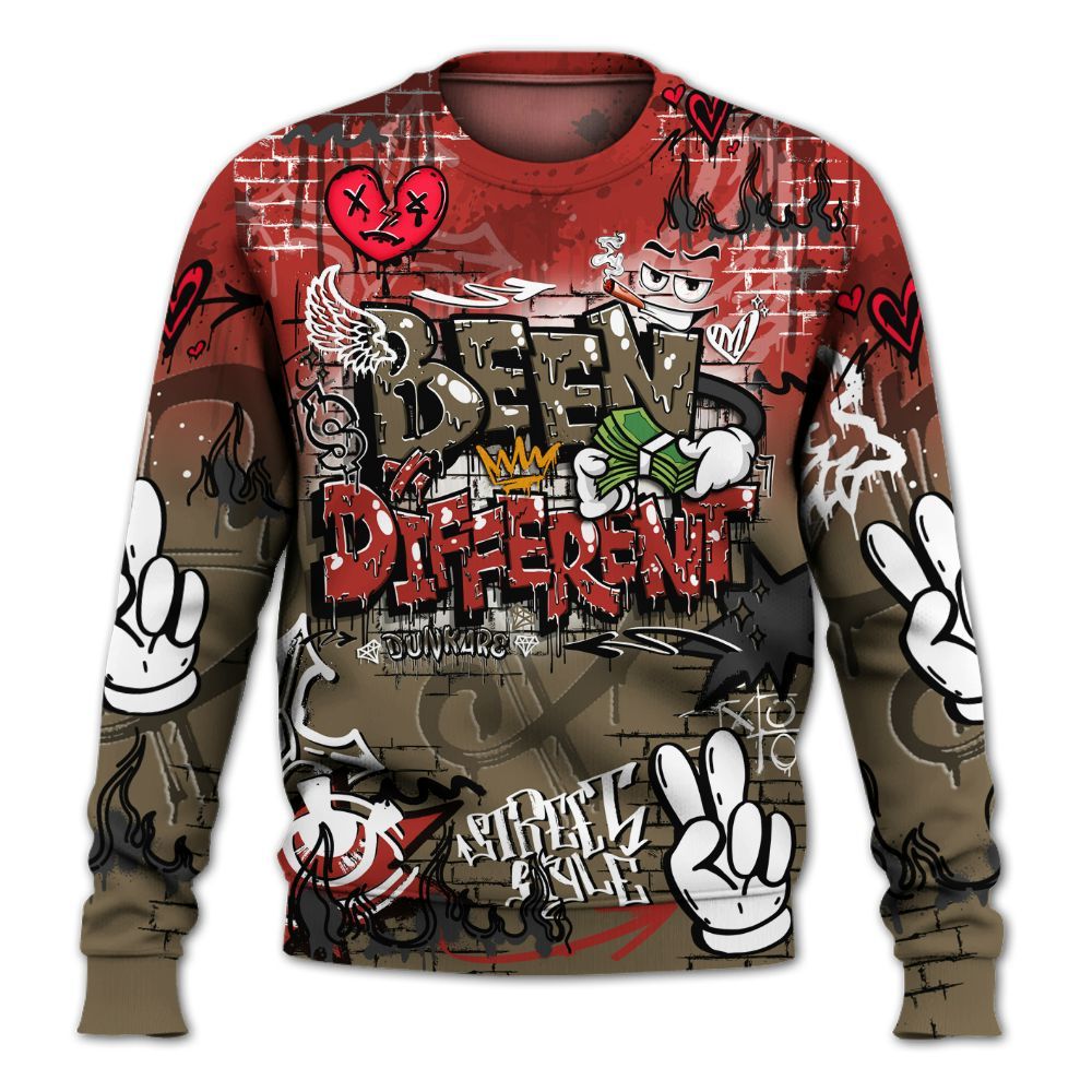 Sweatshirt To Match Olive 9s - Been Dif2erent Drip Graffiti All Over Print