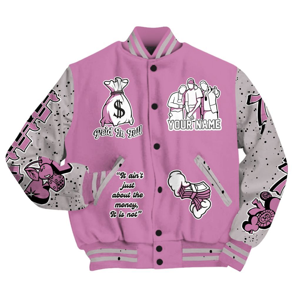 Varsity Jacket To Match Neutral Grey Black White Orchid 4s - Paid In Full Baseball Varsity Jacket Custom Name All Over Print