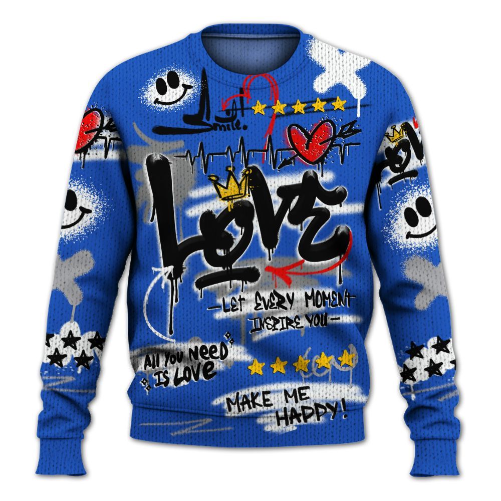 Knitted Sweater To Match Retro Stealth 5s - Happy Love Beats Graffiti Streetwear