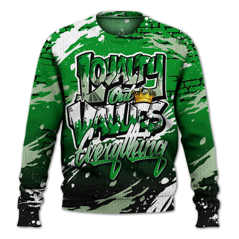 Sweater To Match Green Spark CJ1 T-Rex - Values Of Loyalty Drip Graphic