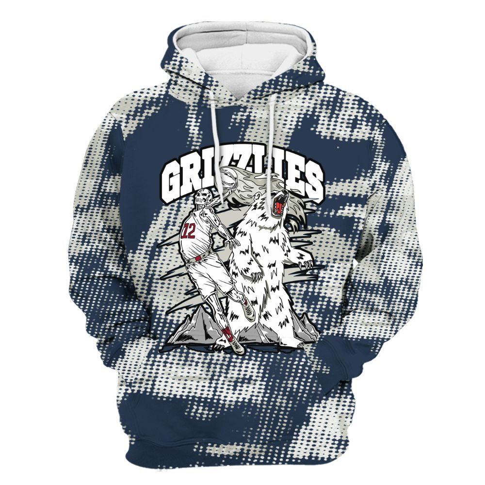Hoodie To Match Navy Blue 2024 6s - Grizzly Bear Skeleton Brown Sugar All Over Print