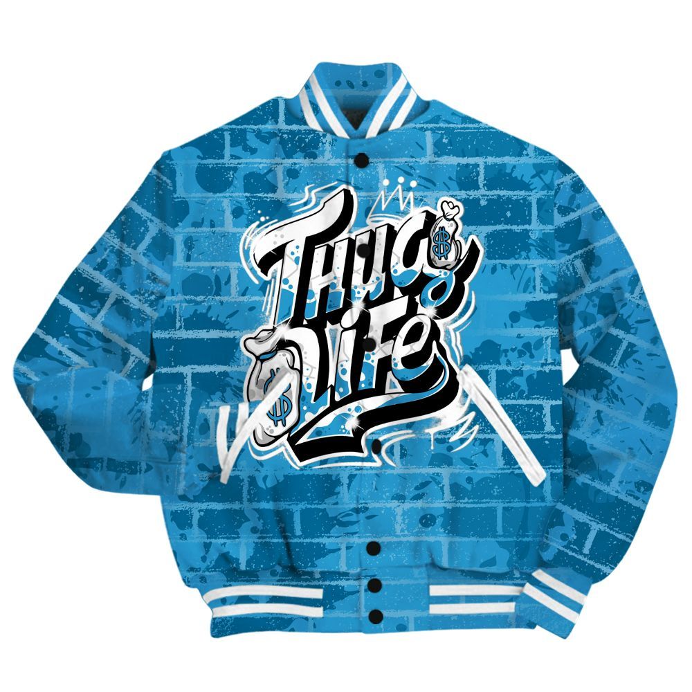 Varsity Jacket To Match Powder Blue 9s Shirt - Free Thug Living Graphic Brick Art All Over Print