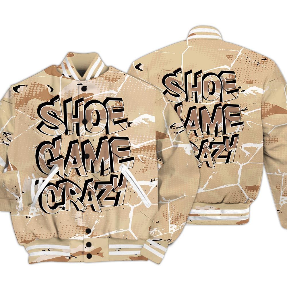 Varsity Jacket To Match Desert Camo 3s - Shoe Game Crazy White Graphic Crack Varsity Jacket Unisex