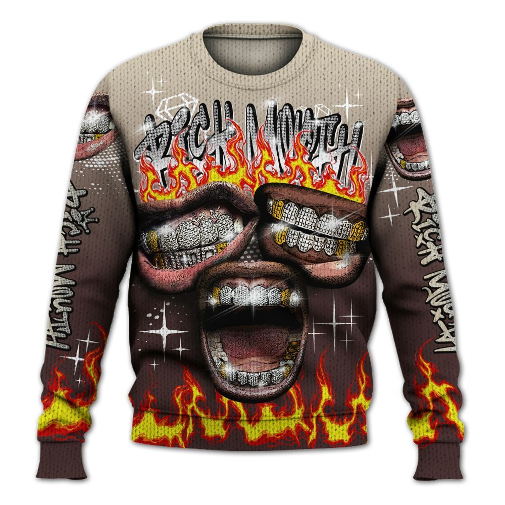 Knitted Sweater To Match Burgundy Crush 3s - Rich Mouth Fire Rap Retro 90s