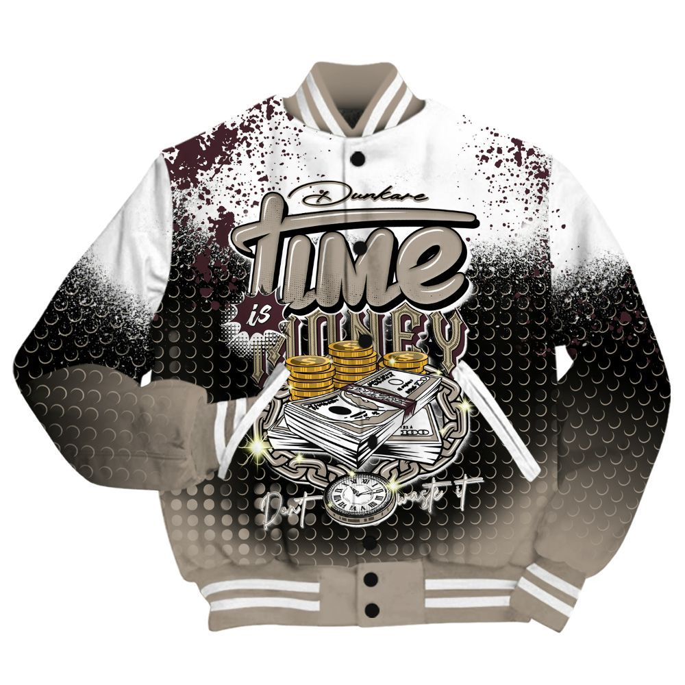 Varsity Jacket To Match AMM Retro Phantom 4s Shirt, Halftone Time Is Money All Over Print