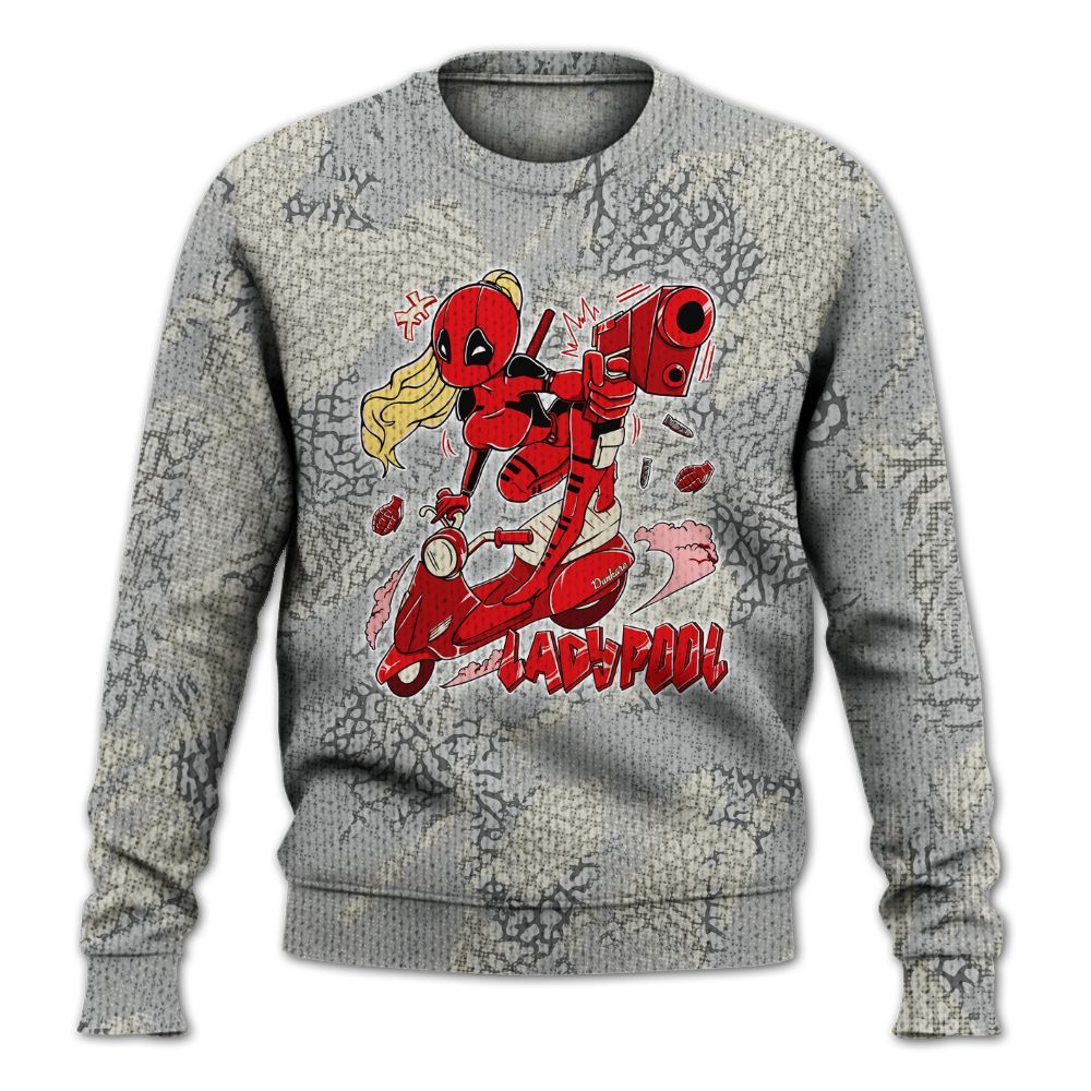 Knitted Sweater To Match Cement Grey 3s - Lady Pool Cartoon Abstract Halftone