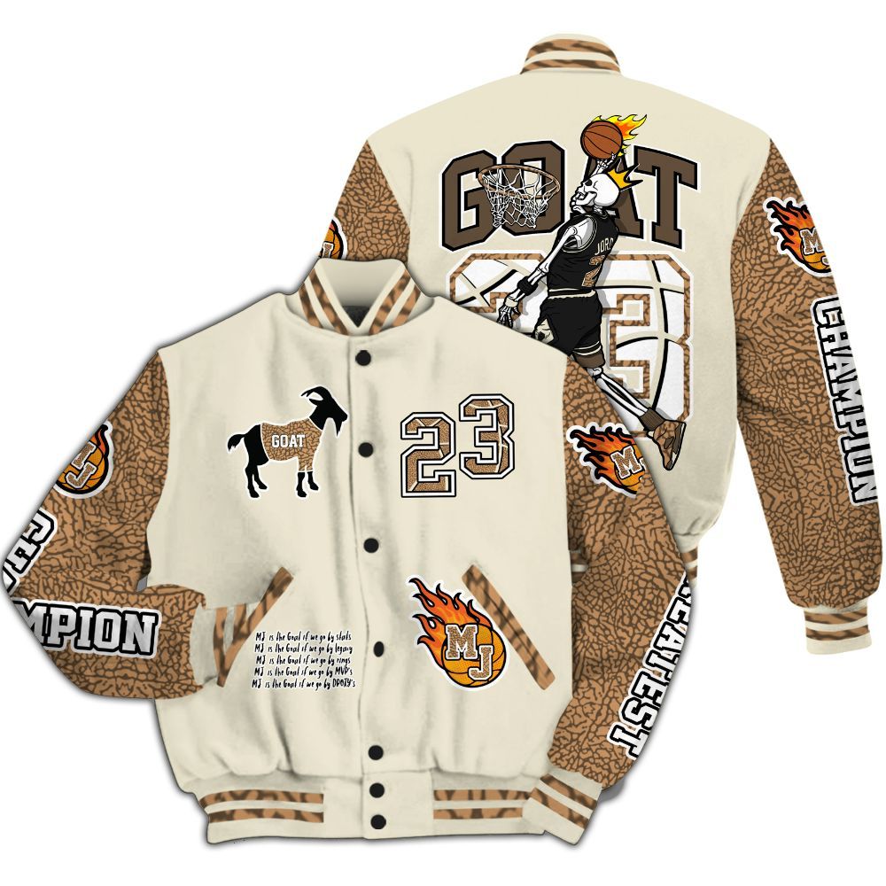 Varsity Jacket To Match Orewood Brown 3s - 23 G.0.A.T Jump Up Basketball All Over Print