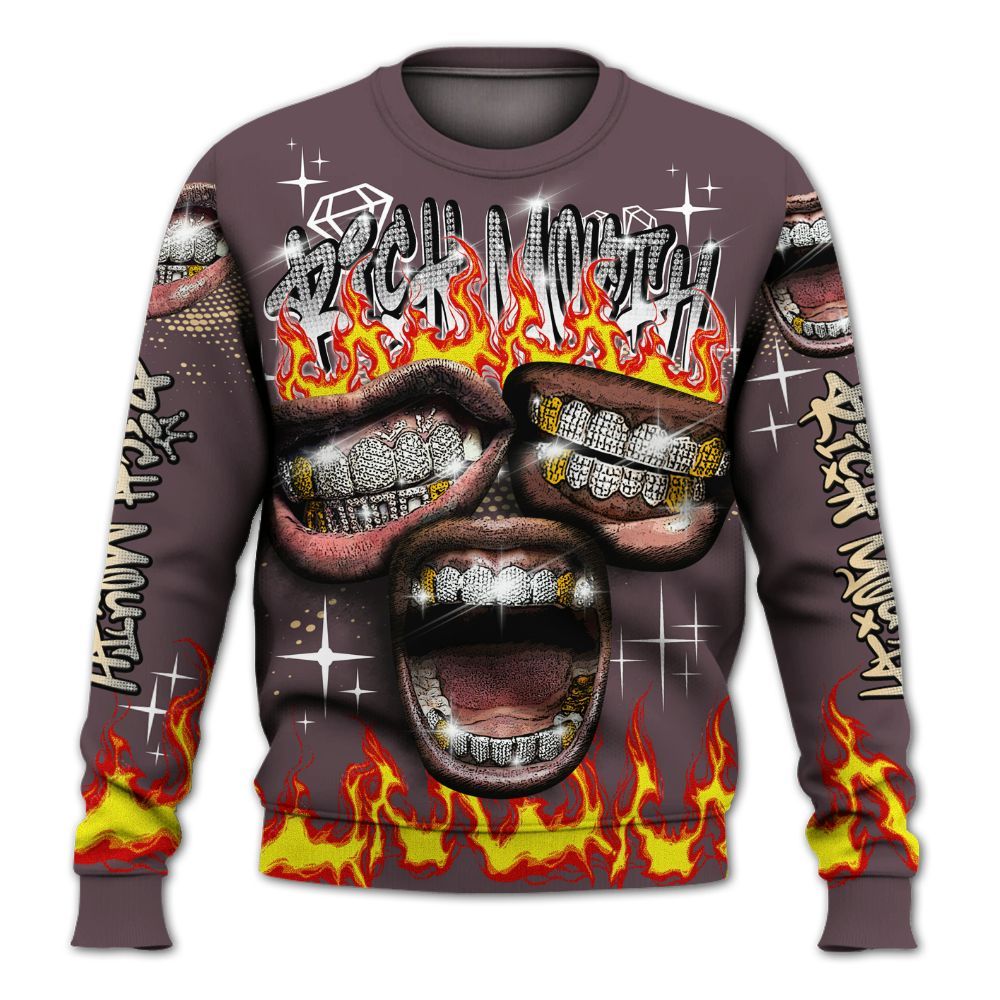 Sweatshirt To Match AMM Black 3s - Rich Mouth Fire Rap Retro 90s All Over Print