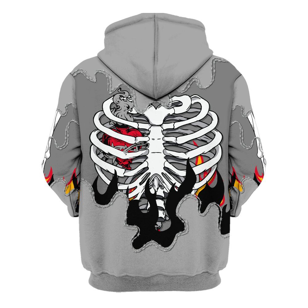 Hoodie To Match Black Wolf Grey 12s - Skeleton Heart On Fire All Over Print