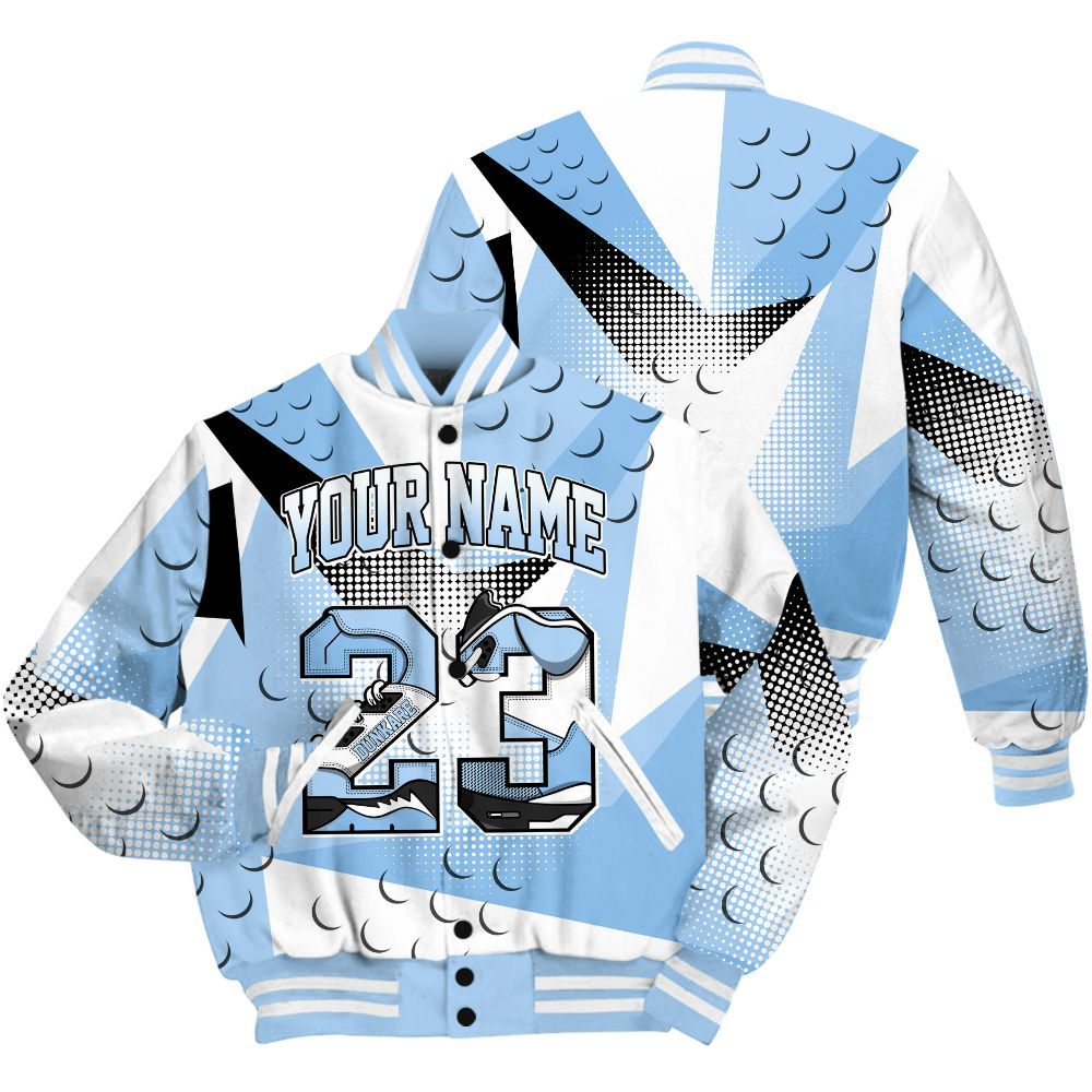 Varsity Jacket To Match High University Blue 1s Shirt, Poly Custom Name Number 23 5s All Over Print