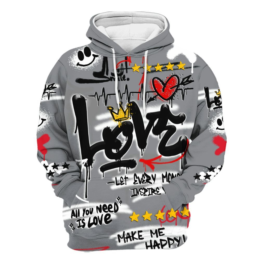 Hoodie To Match Black Cement 3s - Happy Love Beats Graffiti Streetwear All Over Print