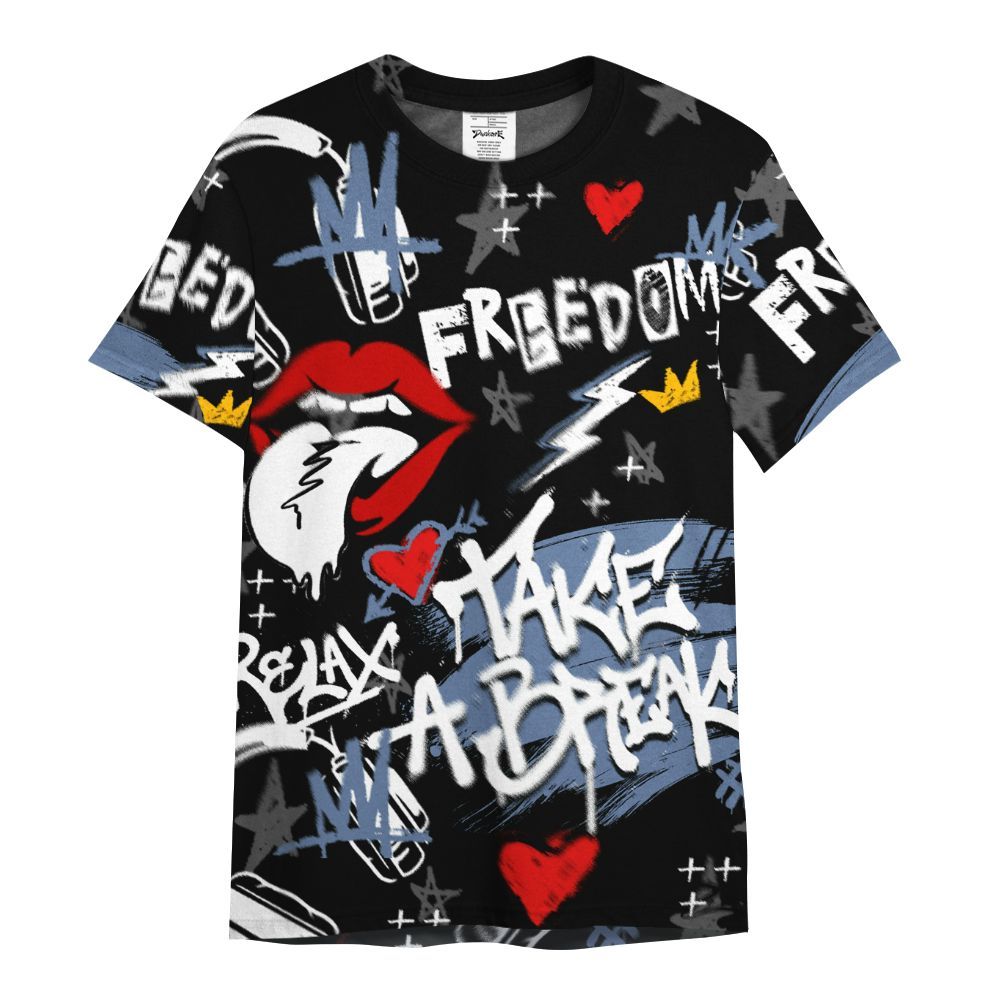 Shirt To Match Mid Space Jam 1s - Take Break Freedom Graffiti Streetwear All Over Print