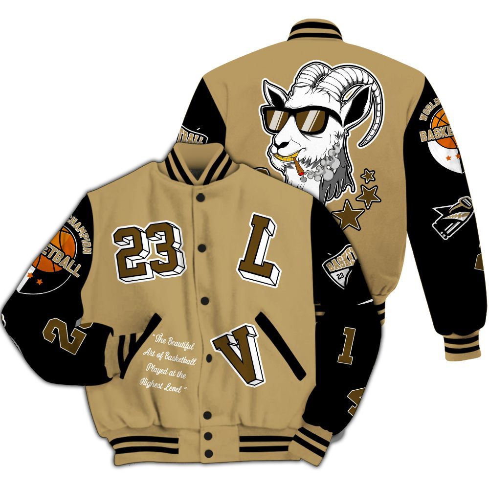 Varsity Jacket To Match High OG Black Metallic Gold 1s - The GOAT Got Em Streetwear All Over Print