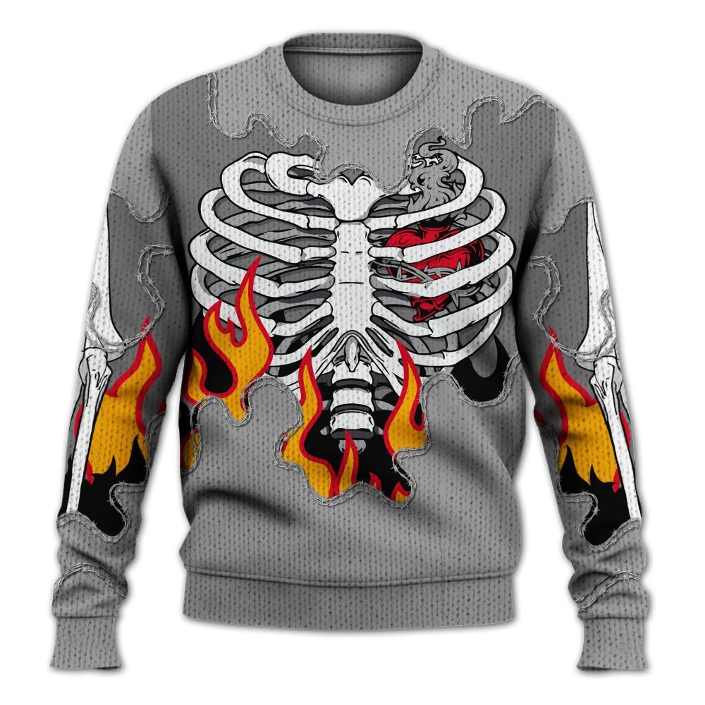 Knitted Sweater To Match Black Wolf Grey 12s - Skeleton Heart On Fire