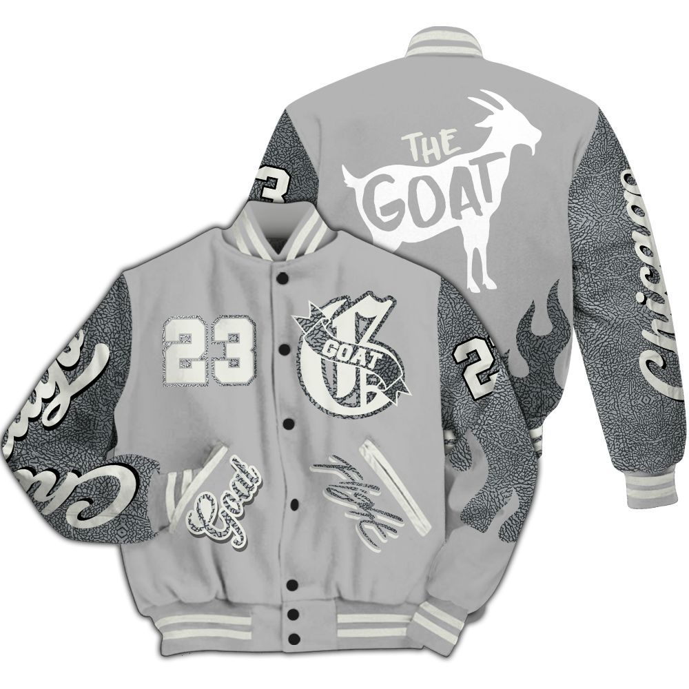 Varsity Jacket To Match Cement Grey Silver 3s - The G.O.A.T Streetwear All Over Print