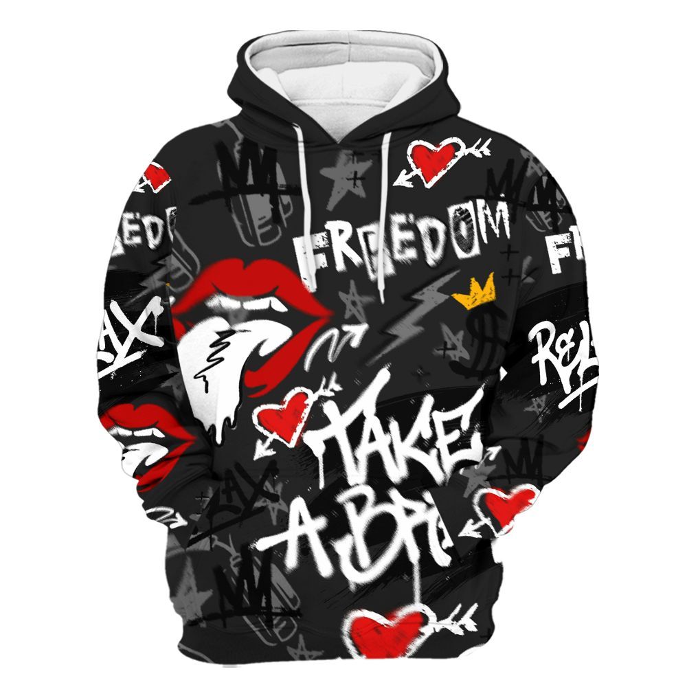 Hoodie To Match Black Cat NET 4s - Take Break Freedom Graffiti Streetwear All Over Print