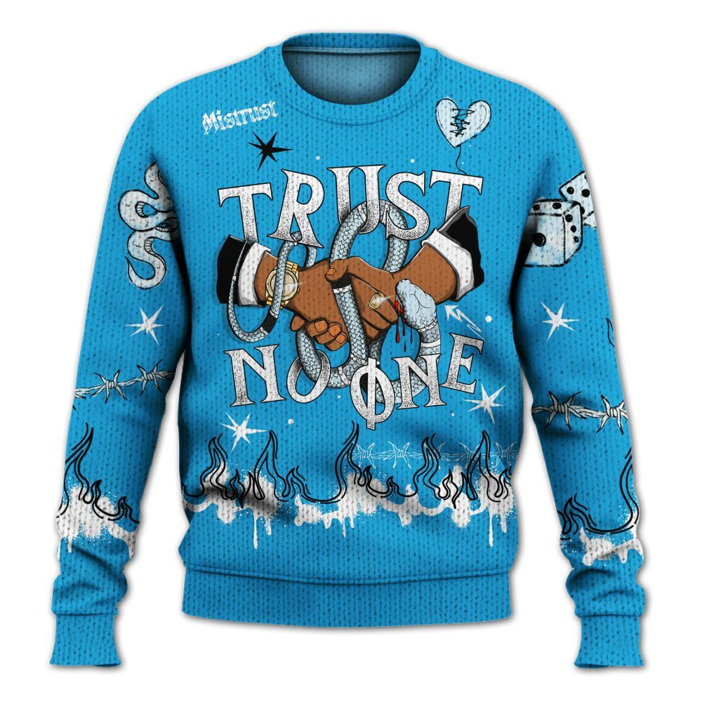 Sweater To Match University Blue Low 2026 11s - Trust No One Snake-Bite Doodle Crayon Graphic