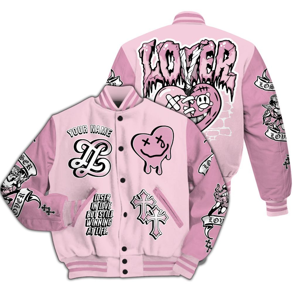 Varsity Jacket To Match Orchid 4s - LOVER LOSER Custom Name Baseball Varsity Jacket All Over Print