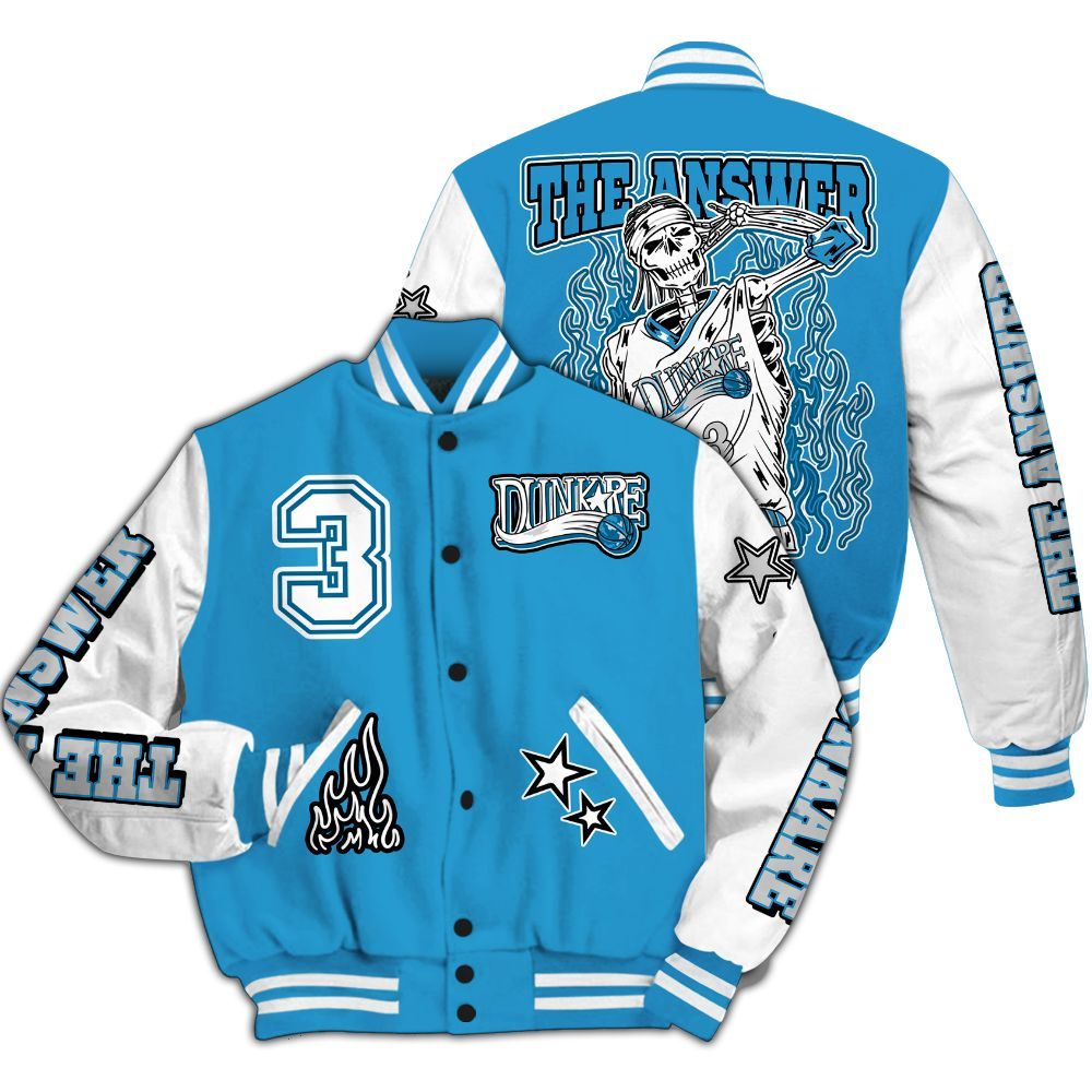 Varsity Jacket To Match Powder Blue 9s - Allen Answer Skeleton All Over Print