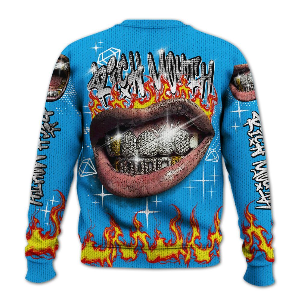 Knitted Sweater To Match Black University Blue 2022 13s - Rich Mouth Fire Rap Retro 90s