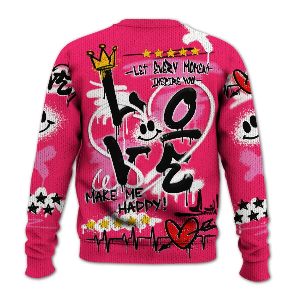 Knitted Sweater To Match Air VaporMax Plus Triple Pink - Happy Love Beats Graffiti Streetwear