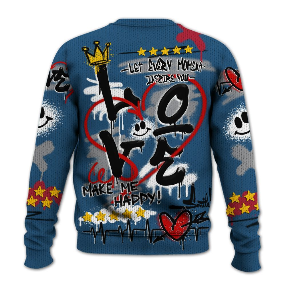 Knitted Sweater To Match Rare Air 3s - Happy Love Beats Graffiti Streetwear