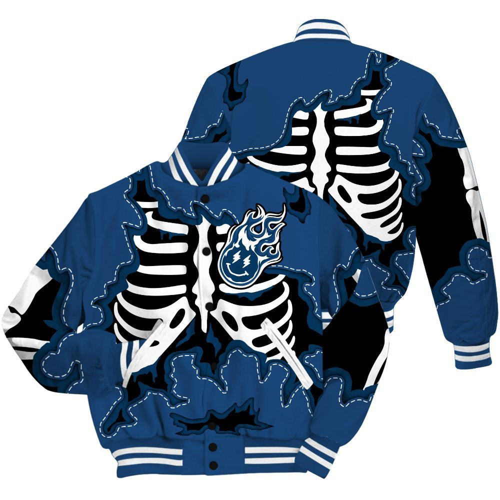 Varsity Jacket To Match High OG Midnight Navy 1s Shirt, Skeleton Smiley Face All Over Print