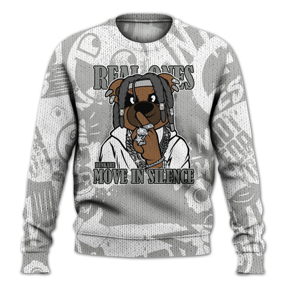 Knitted Sweater To Match Paris Cement Grey 4s - Silent Achievers Bear Monogram Graffiti