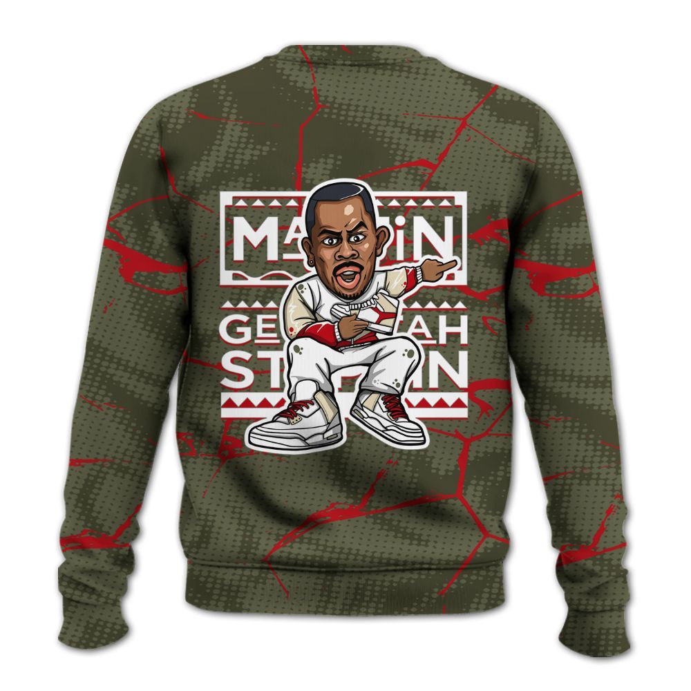 Sweatshirt To Match Travis Scott Low OG Medium Olive 1s - Get Tag Sneakers Steppin' Graphic Crack All Over Print