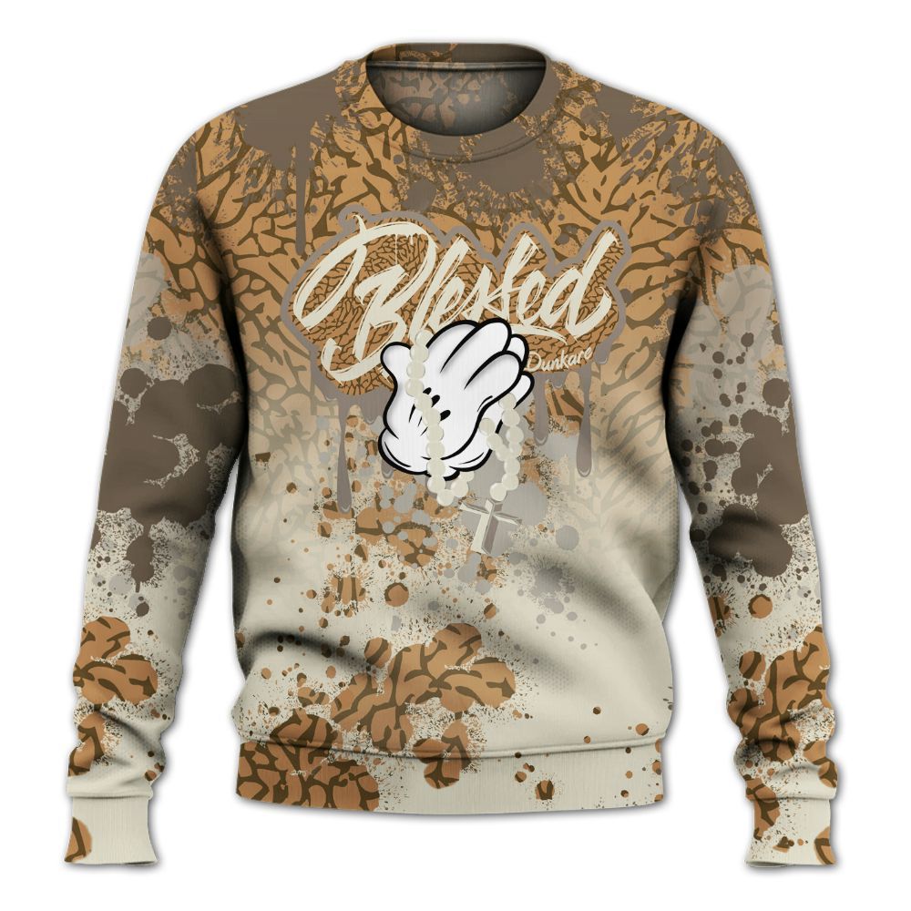 Sweatshirt To Match Orewood Brown 3s - God Blessed Ink Drip All Over Print