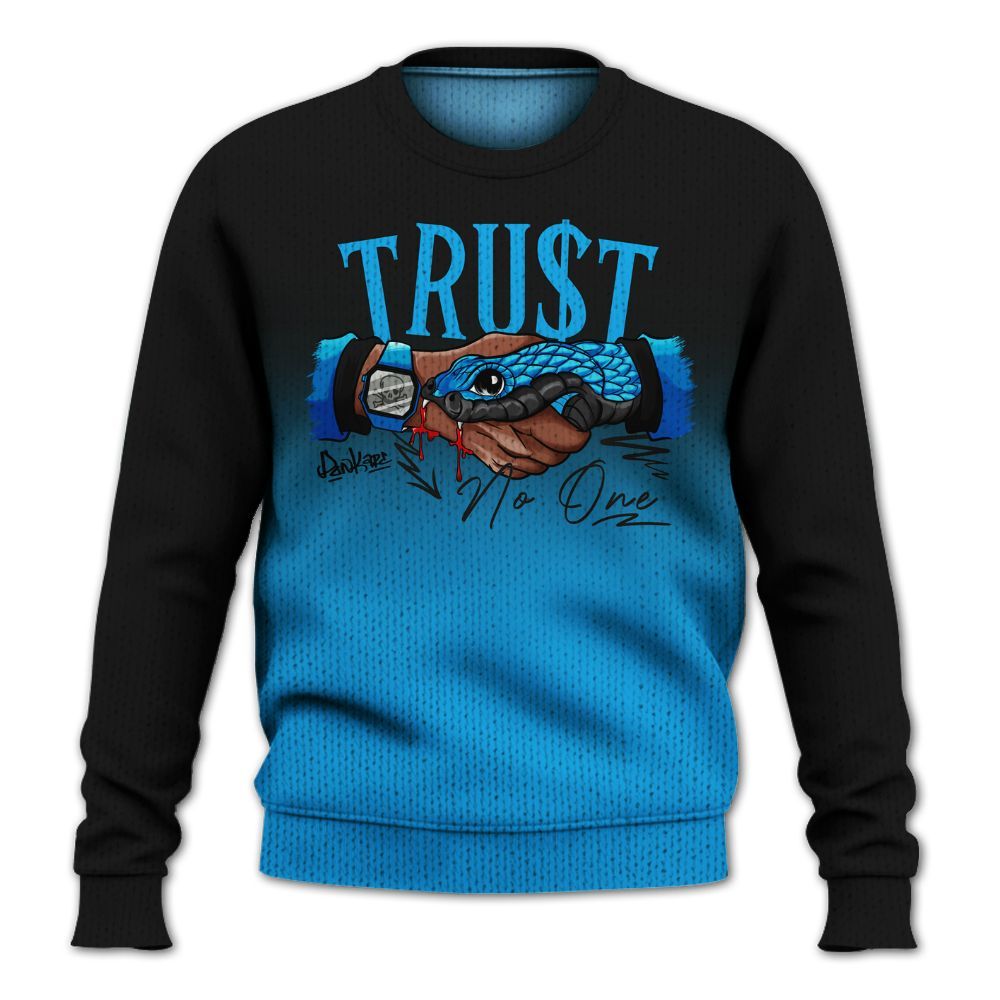 Knitted Sweater To Match Black University Blue 2022 13s - Snake Trust No One Drip