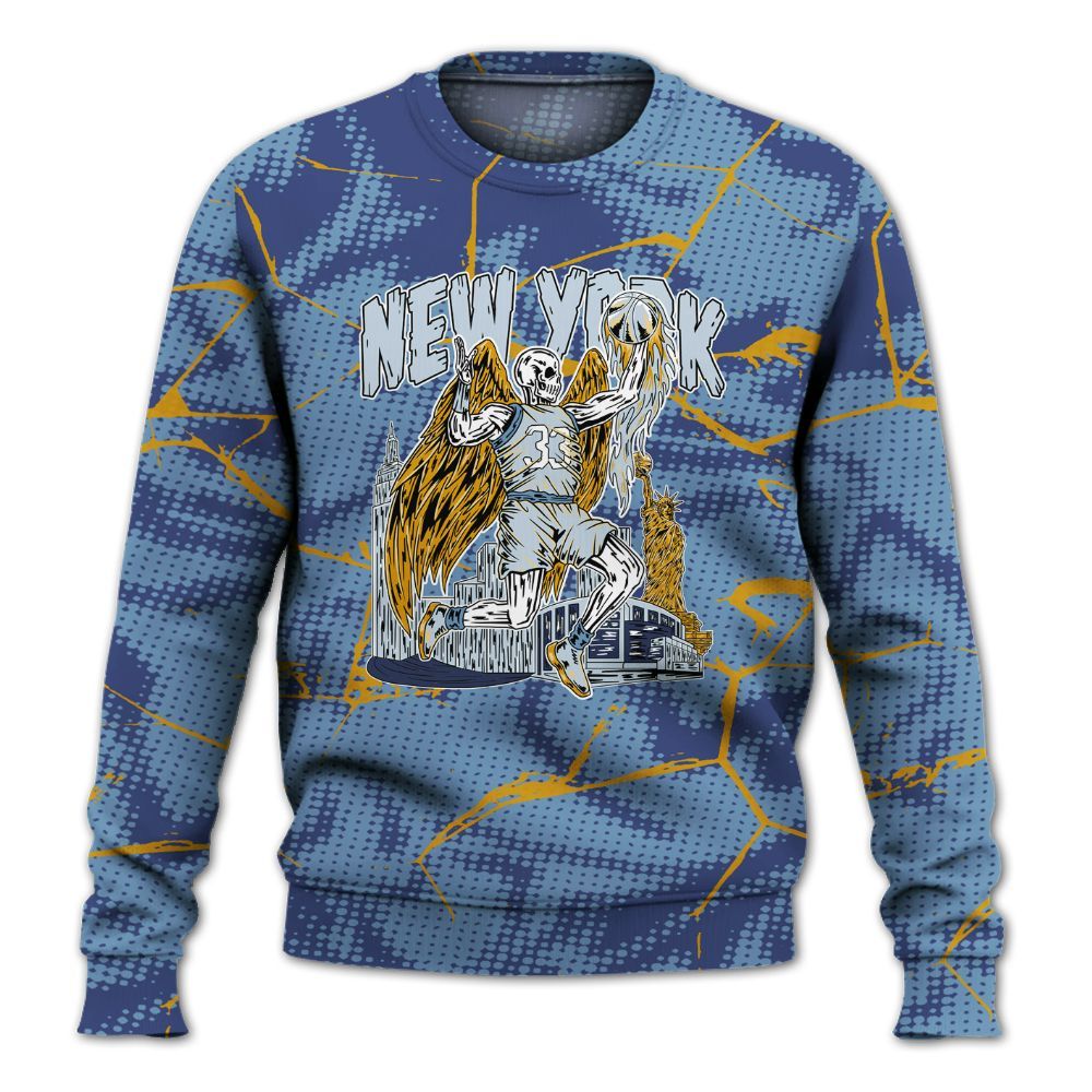 Sweatshirt To Match High OG First In Flight 1s - Ewing Era Skeleton Crack All Over Print