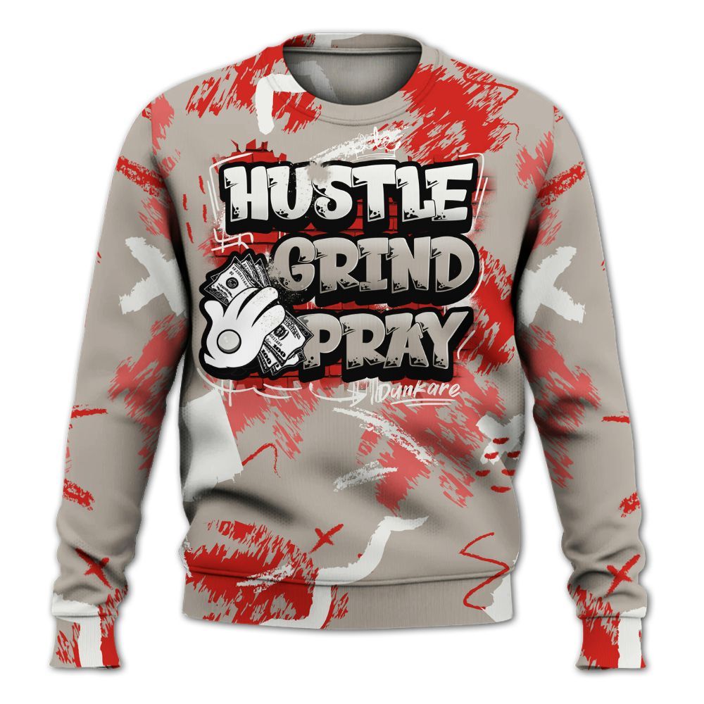 Sweatshirt To Match Low OG Phantom 1s - Hustle Grind Pray Retro All Over Print