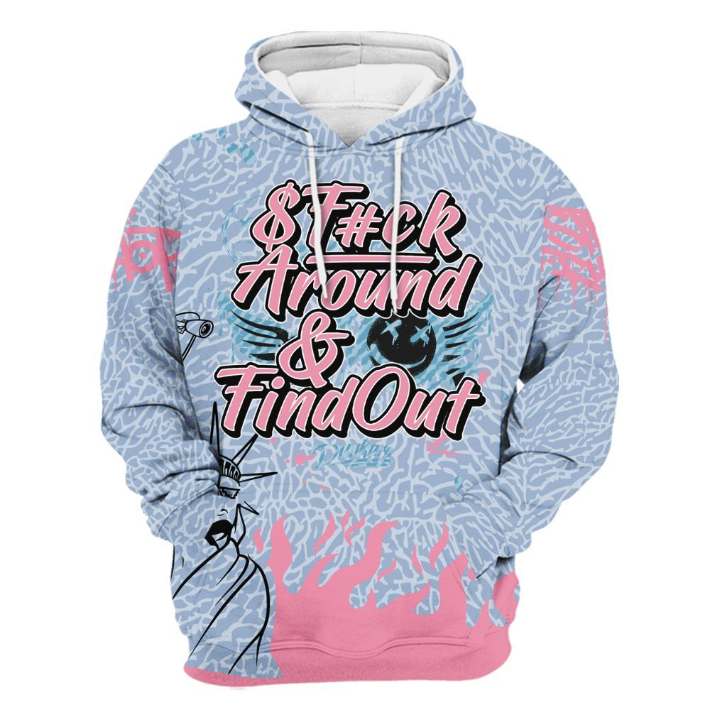 Hoodie To Match Denim Pink Glow 3s - Graphic Fck Around Find Out All Over Print
