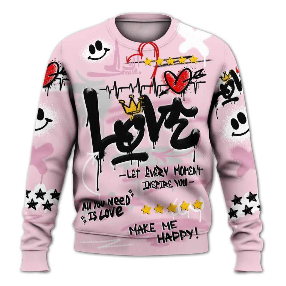 Sweatshirt To Match Orchid 4s - Happy Love Beats Graffiti Streetwear All Over Print