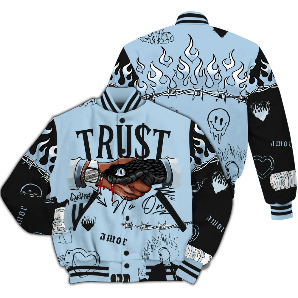 Varsity Jacket To Match Foamposite One Psychic Blue - Snake Trust No One All Over Print
