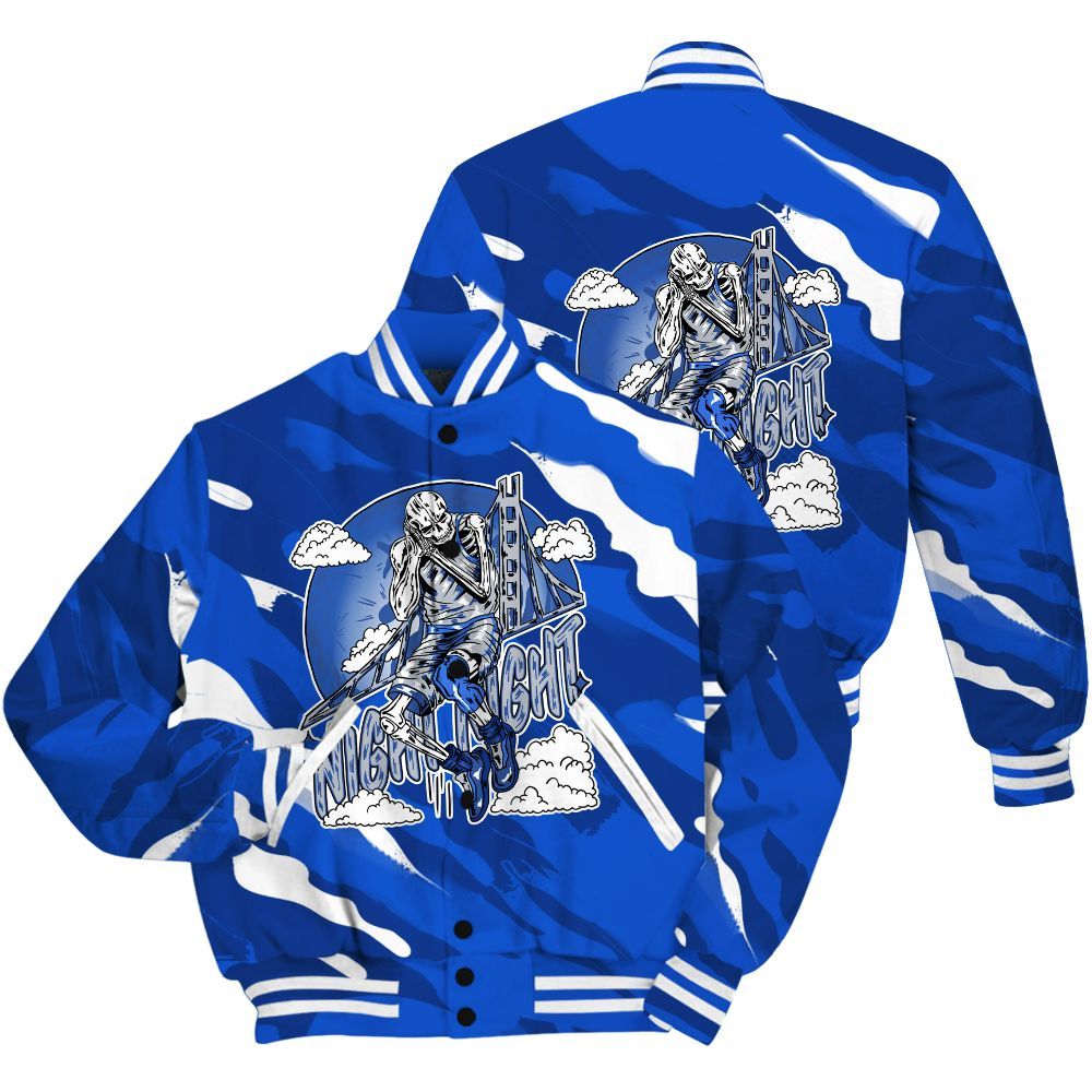 Varsity Jacket To Match Air Foamposite One Royal Shirt - Seeya Skeleton Colored All Over Print
