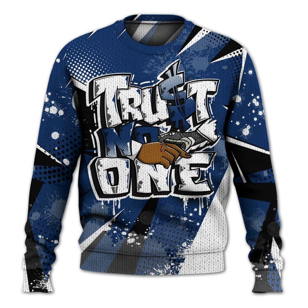 Knitted Sweater To Match High OG Deep Royal Blue 1s - Poly Trust No One Dripping