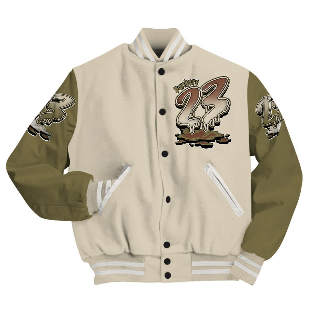 Varsity Jacket To Match Sail Neutral Olive 6s - Custom Name 23 Drip All Over Print