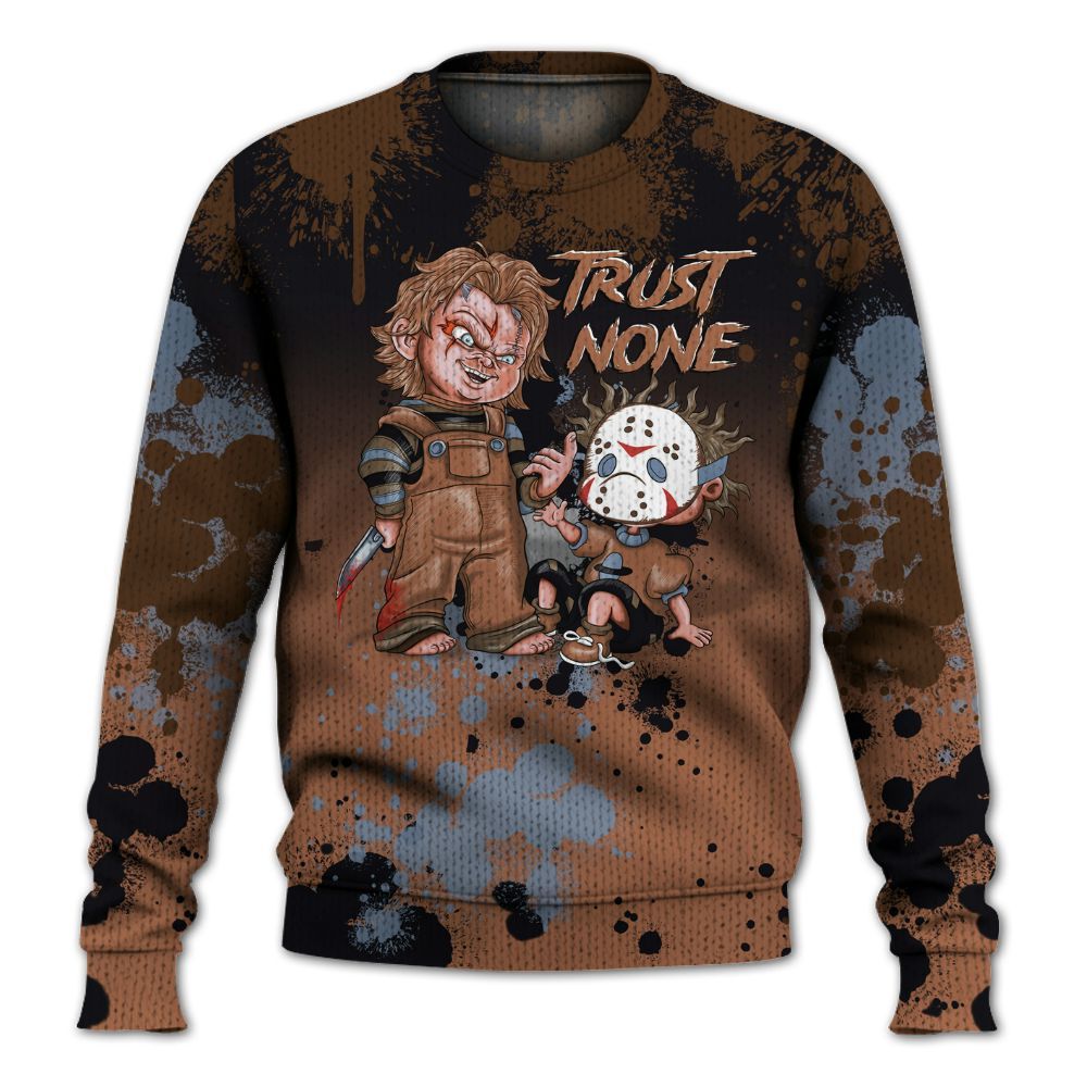 Knitted Sweater To Match Air Foamposite Metallic Copper - Trust No One Scary