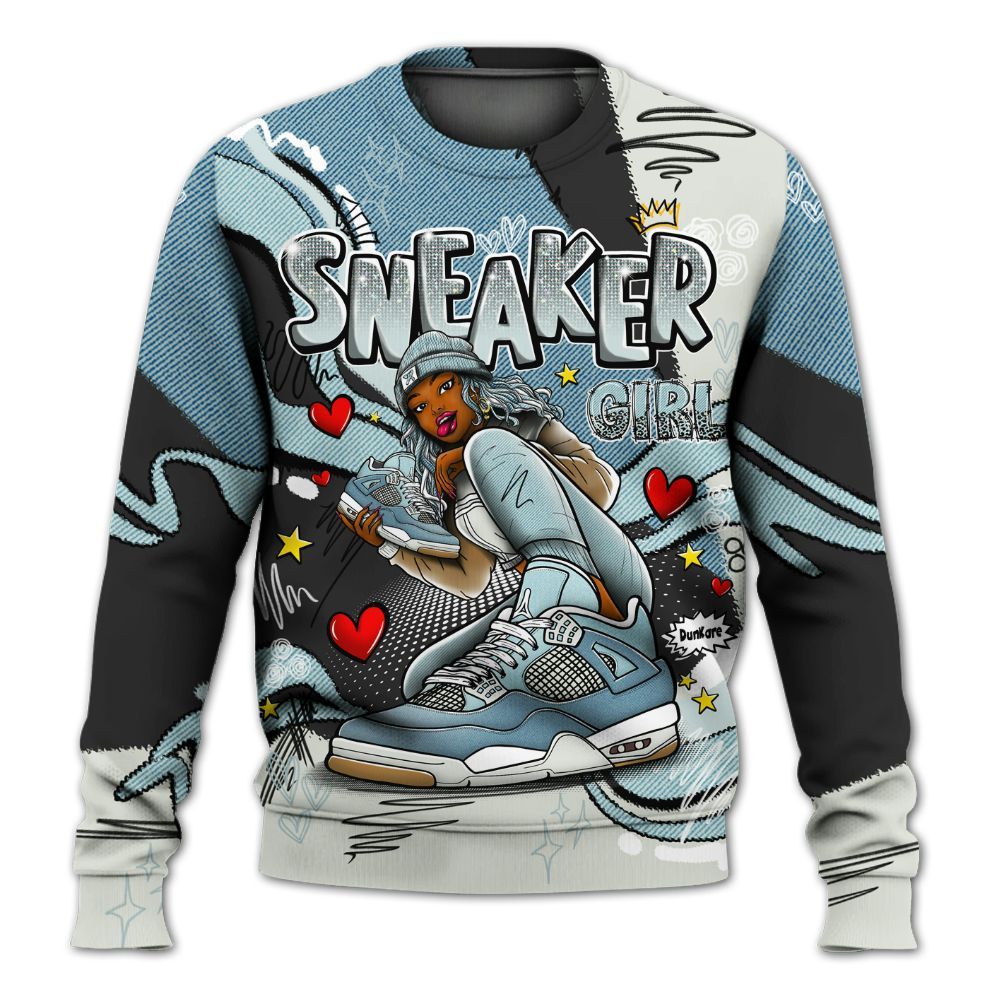 Sweatshirt To Match Denim Worn Blue 2025 4s - Sneaker Girl With Shoes All Over Print
