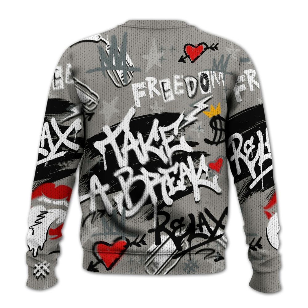 Knitted Sweater To Match Cool Grey 9s - Take Break Freedom Graffiti Streetwear